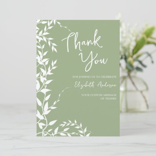 Sage Green Botanical Leaves Vrijgezellenfeest Bedankkaart (Staand voorkant)