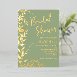 Sage Green Botanical Leaves Vrijgezellenfeest Folie Uitnodiging
