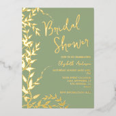 Sage Green Botanical Leaves Vrijgezellenfeest Folie Uitnodiging (Voorkant)