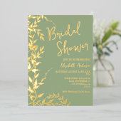 Sage Green Botanical Leaves Vrijgezellenfeest Folie Uitnodiging (Staand Voorkant)