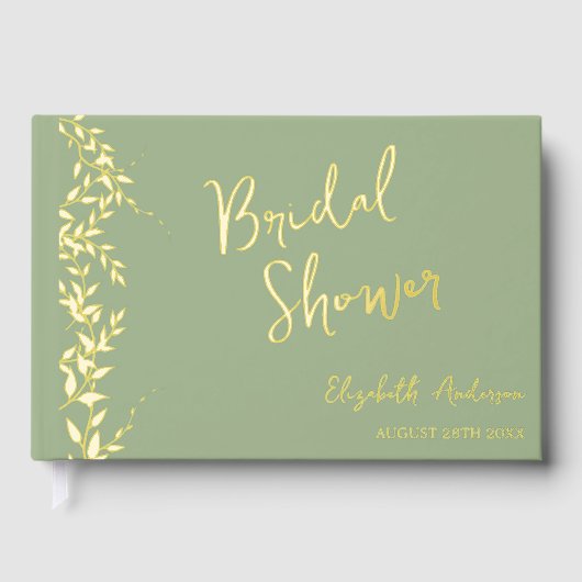 Sage Green Botanical Leaves Vrijgezellenfeest Gastenboek (Voorkant)