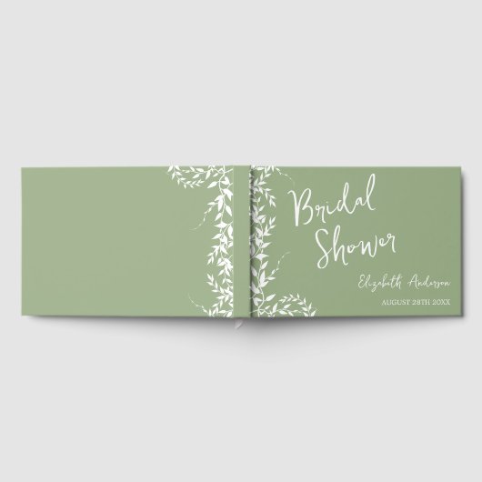 Sage Green Botanical Leaves Vrijgezellenfeest Gastenboek (Volledig)