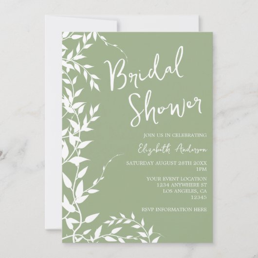 Sage Green Botanical Leaves Vrijgezellenfeest Kaart (Voorkant)