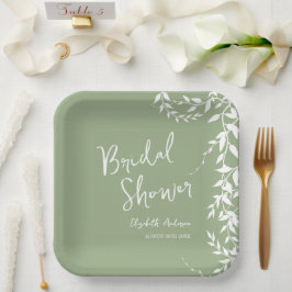 Sage Green Botanical Leaves Vrijgezellenfeest Papieren Bordje