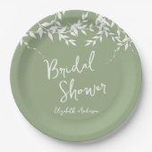 Sage Green Botanical Leaves Vrijgezellenfeest Papieren Bordje (Voorkant)