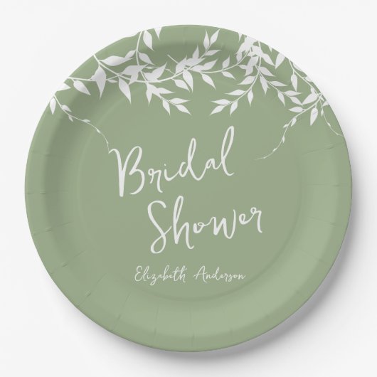Sage Green Botanical Leaves Vrijgezellenfeest Papieren Bordje (Voorkant)