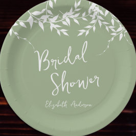 Sage Green Botanical Leaves Vrijgezellenfeest Papieren Bordje