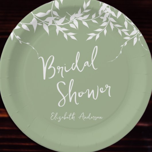 Sage Green Botanical Leaves Vrijgezellenfeest Papieren Bordje