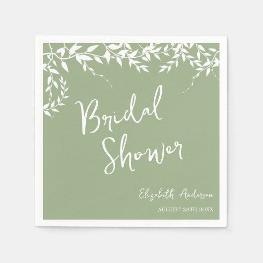 Sage Green Botanical Leaves Vrijgezellenfeest Servet (Voorkant)