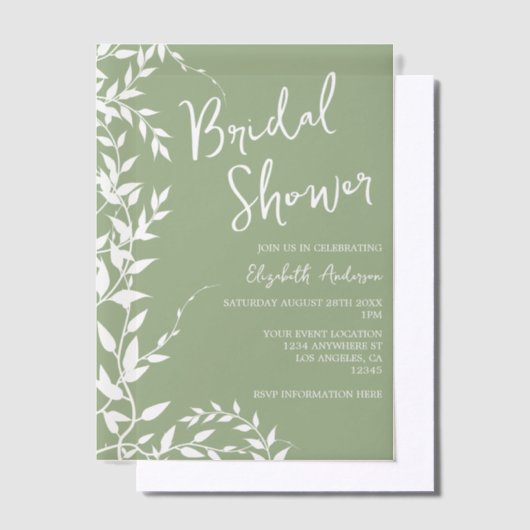 Sage Green Botanical Leaves Vrijgezellenfeest Vellum Uitnodigingen (Offset)