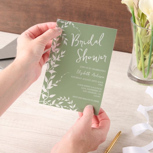 Sage Green Botanical Leaves Vrijgezellenfeest Vellum Uitnodigingen (Draagbaar)