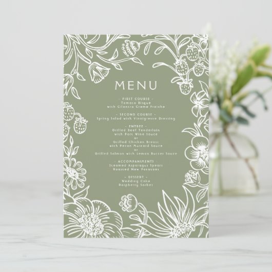  Sage Green Botanical Lijst Wedding Menu (Staand voorkant)