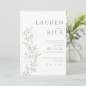 Sage Green Botanical Line Art Greenery Wedding Kaart (Staand voorkant)
