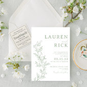 Sage Green Botanical Line Art Greenery Wedding Kaart