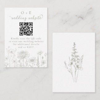 Sage Green Botanical Minimal Wedding Website QR Informatiekaartje