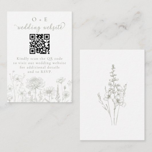 Sage Green Botanical Minimal Wedding Website QR Informatiekaartje (Voorkant / Achterkant)