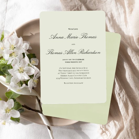 Sage Green Botanical Modern Script Wedding Kaart