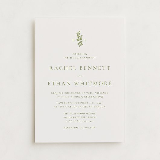 Sage Green Botanical Monogram Wedding Invitation Aankondiging
