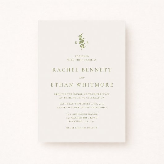 Sage Green Botanical Monogram Wedding Invitation Aankondiging