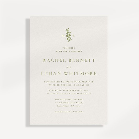 Sage Green Botanical Monogram Wedding Invitation Aankondiging