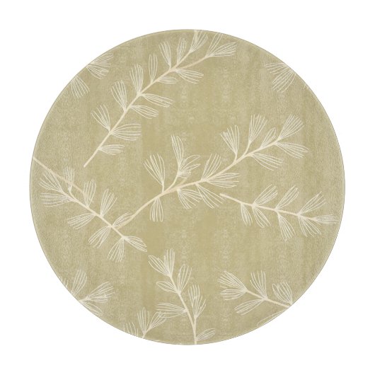 Sage Green Botanical Pattern Cream Hand Drawn Leaf Snijplank (Voorkant)