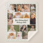 Sage Green Botanical Personalized 16 Photo Collage Sherpa Deken (Voorkant)