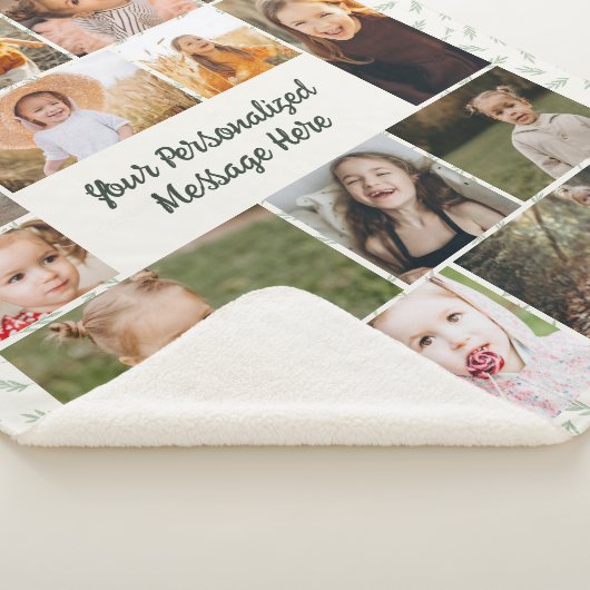 Sage Green Botanical Personalized 16 Photo Collage Sherpa Deken (3/4)