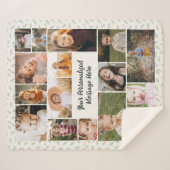 Sage Green Botanical Personalized 16 Photo Collage Sherpa Deken (Voorkant (horizontaal))