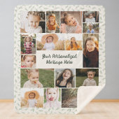 Sage Green Botanical Personalized 16 Photo Collage Sherpa Deken