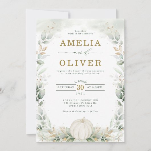Sage Green Botanical Pumpkin Eucalyptus Weddenscha Kaart (Voorkant)