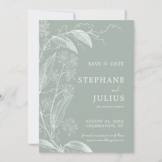 Sage Green Botanical Save the Date Invitation Kaart (Voorkant)