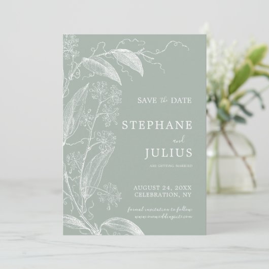 Sage Green Botanical Save the Date Invitation Kaart (Staand voorkant)