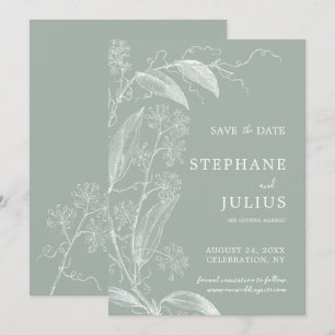 Sage Green Botanical Save the Date Invitation Kaart
