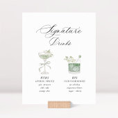 Sage Green Botanical Signature Drinks Wedding Reclamebord Met Voetstuk