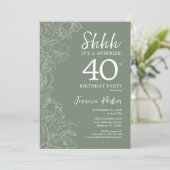 Sage Green Botanical Surprise 40th Birthday Kaart (Staand voorkant)