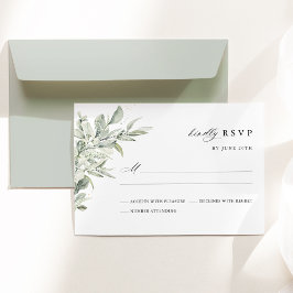 Sage Green Botanical Watercolor Elegant Wedding RSVP Kaartje
