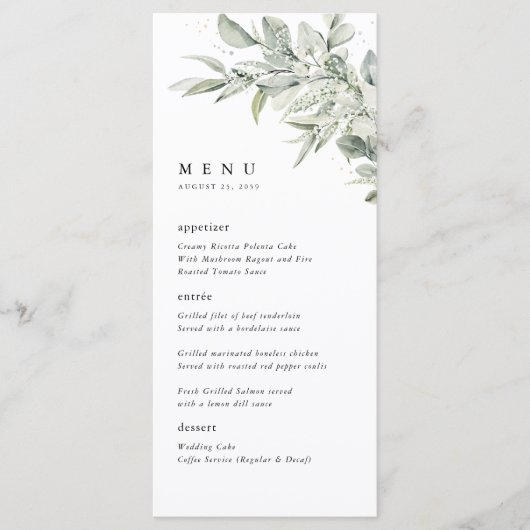 Sage Green Botanical Watercolor Wedding Dinner Menu (Voorkant)