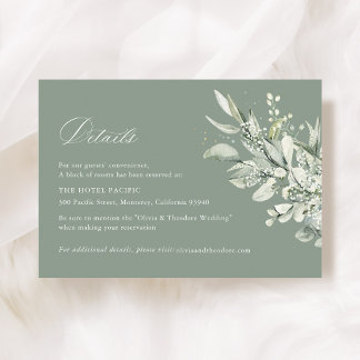 Sage Green Botanical Wedding Accommodation Informatiekaartje