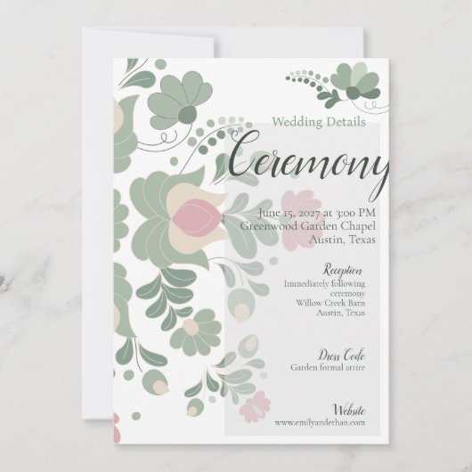 Sage Green Botanical Wedding Details Card Kaart (Voorkant)