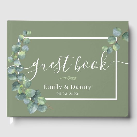 Sage Green Botanical Wedding Elegant Guest Book Gastenboek (Voorkant)