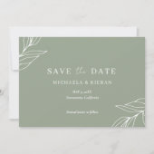 Sage Green Botanical Wedding Foto Save The Date (Voorkant)