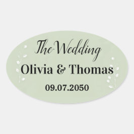 Sage Green Botanical Wedding Ovale Sticker