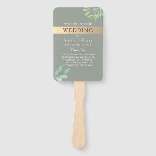 Sage Green Botanical Wedding Program Fan Handwaaier (Voorkant)