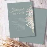 Sage Green Botanical Wedding Rehearsal Dinner Kaart<br><div class="desc">Eenvoudige en elegante trouwrepetitie-uitnodiging in een duet van sage-groen en amandelen, als aanvulling op je trouwkleurenthema. Een botanisch ontwerp van de waterverf met elegante kalligrafie en een enkele bladgrens in de schoppen van crèmekleurige palominotarammond. Met de eenvoud van de sjabloon kunt u de formulering aanpassen aan uw wensen. Elegant, stijlvol...</div>