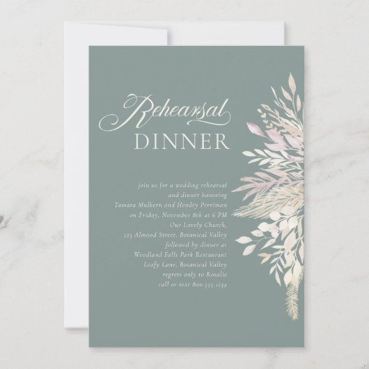 Sage Green Botanical Wedding Rehearsal Dinner Kaart (Voorkant)