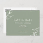 Sage Green Botanical Wedding Save the Date Aankondigingskaart (Voorkant / Achterkant)