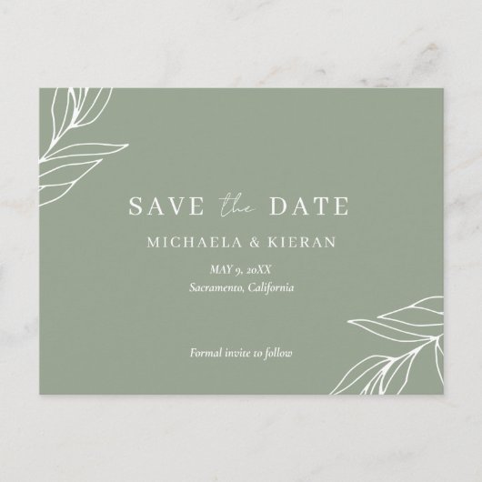 Sage Green Botanical Wedding Save the Date Aankondigingskaart (Voorkant)