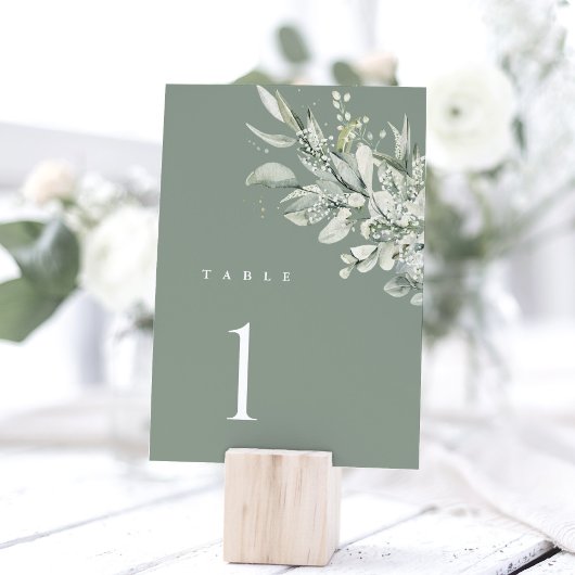 Sage Green Botanical Wedding Table Number Card Kaart