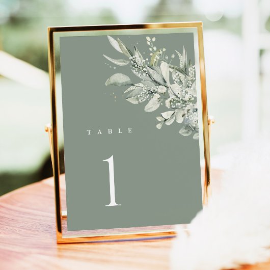 Sage Green Botanical Wedding Table Number Card Kaart