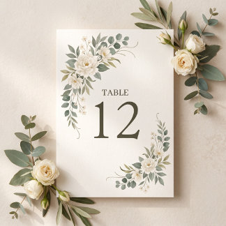Sage Green Botanical Wedding Table Number Kaart